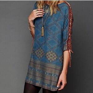 Free People New Romantics Stole My Heart Lace Up Sleeve Dress Tunic XS NWTs